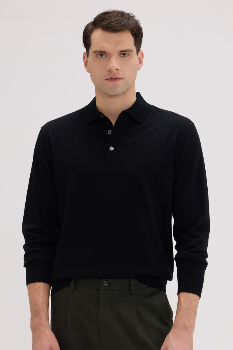 Men's Long Sleeve Cashmere Blend Polo Sweater - SOLOVA MOVE