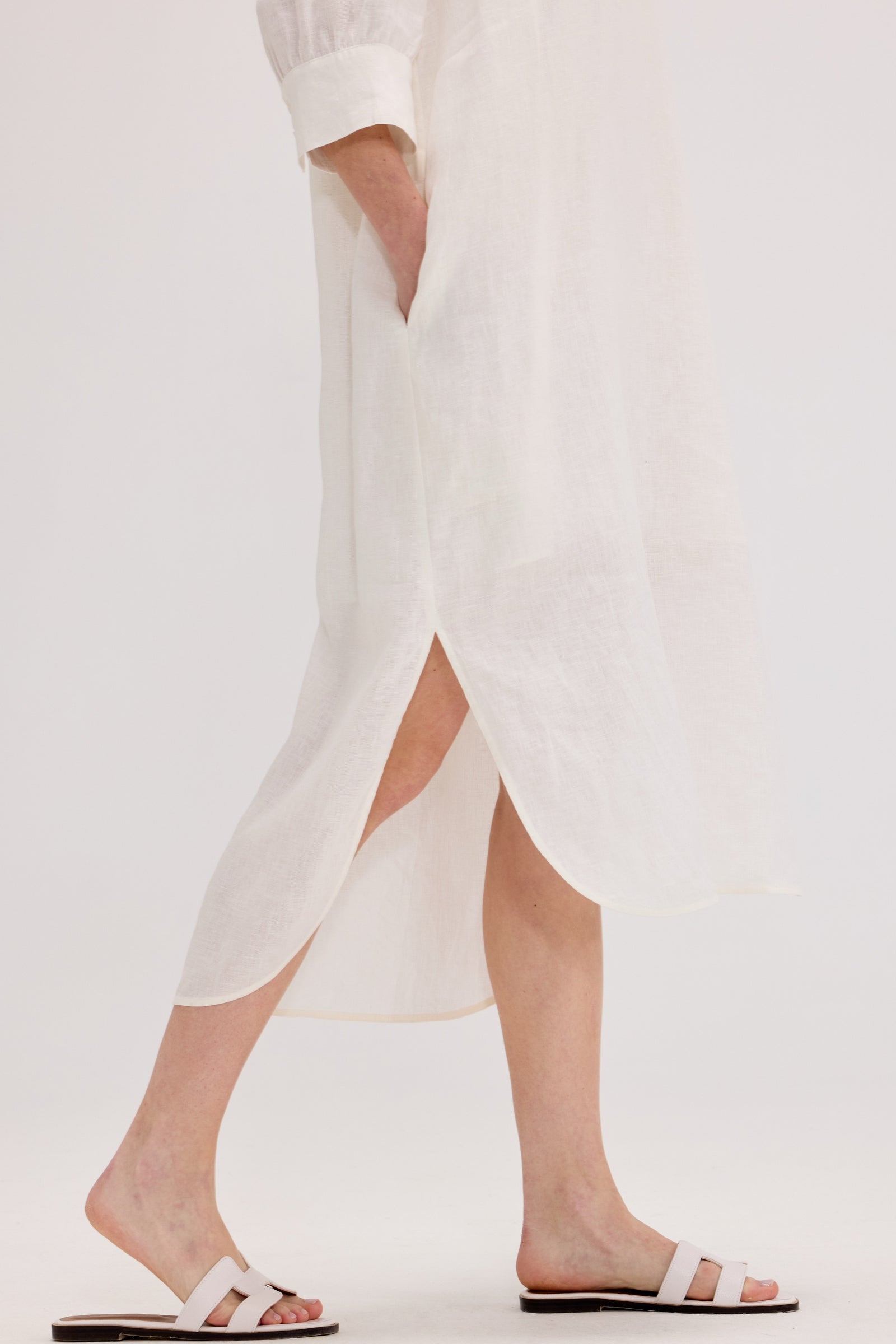 100% Linen Shirt Collar Relaxed Maxi Dress - SOLOVA MOVE