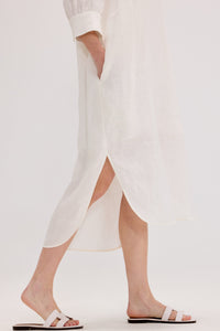 100% Linen Shirt Collar Relaxed Maxi Dress - SOLOVA MOVE