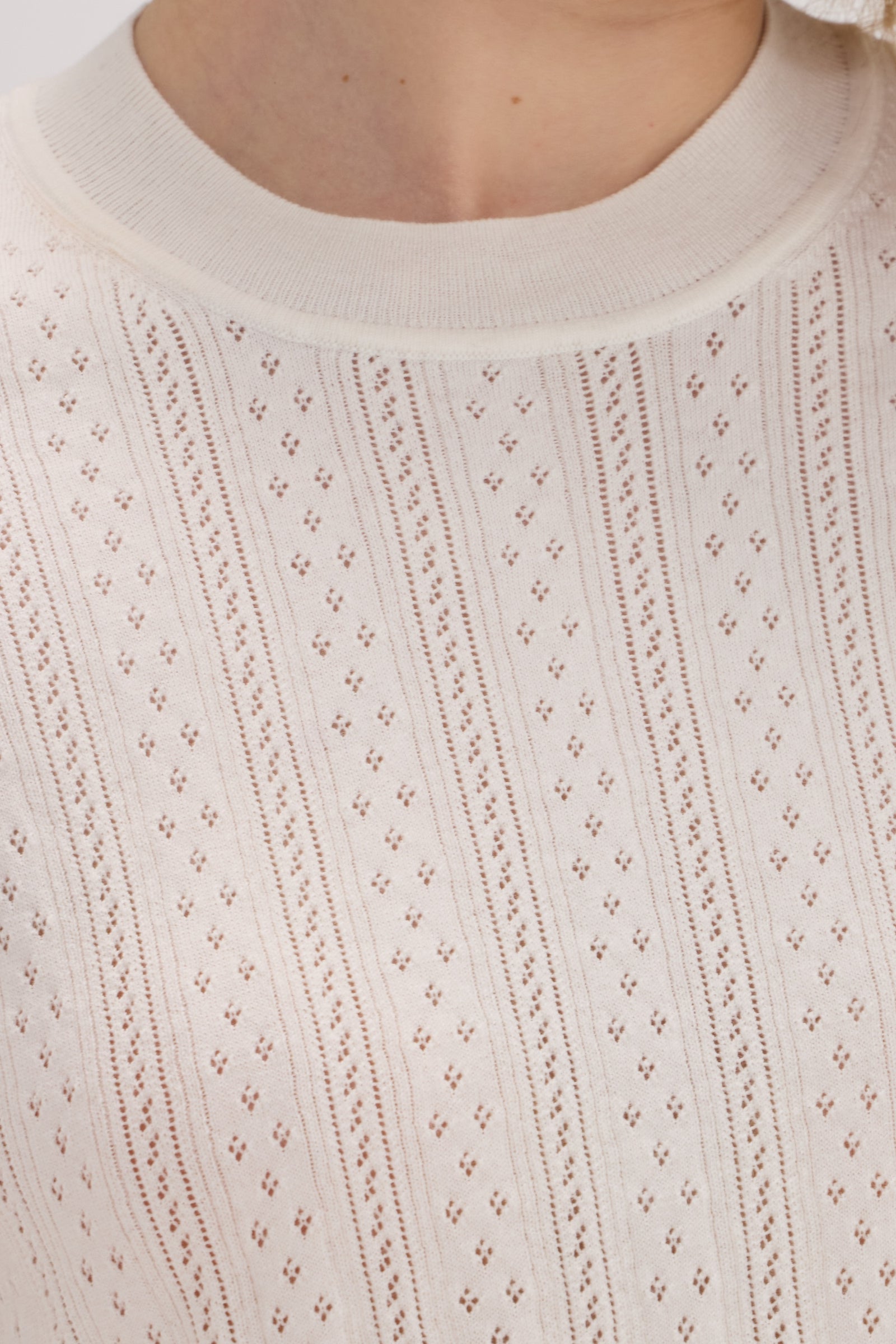 Cotton-Silk-Cashmere Openwork Crewneck Short Sleeve Knit - SOLOVA MOVE