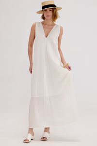 100% Linen V-Neck Sleeveless Maxi Dress - SOLOVA MOVE