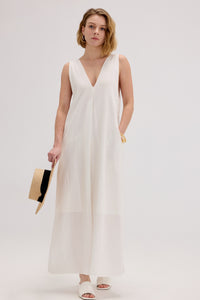 100% Linen V-Neck Sleeveless Maxi Dress - SOLOVA MOVE