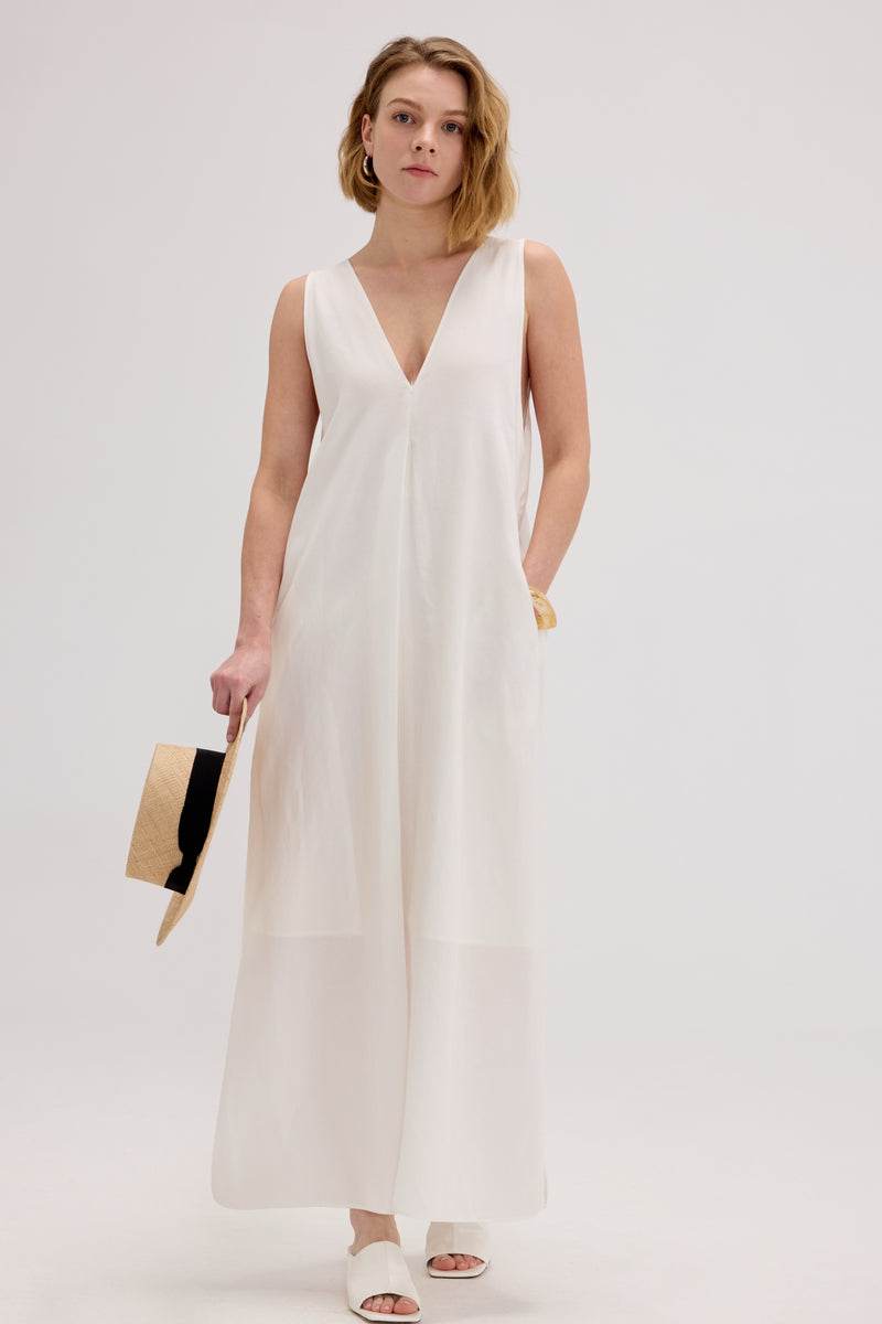 100% Linen V-Neck Sleeveless Maxi Dress - SOLOVA MOVE