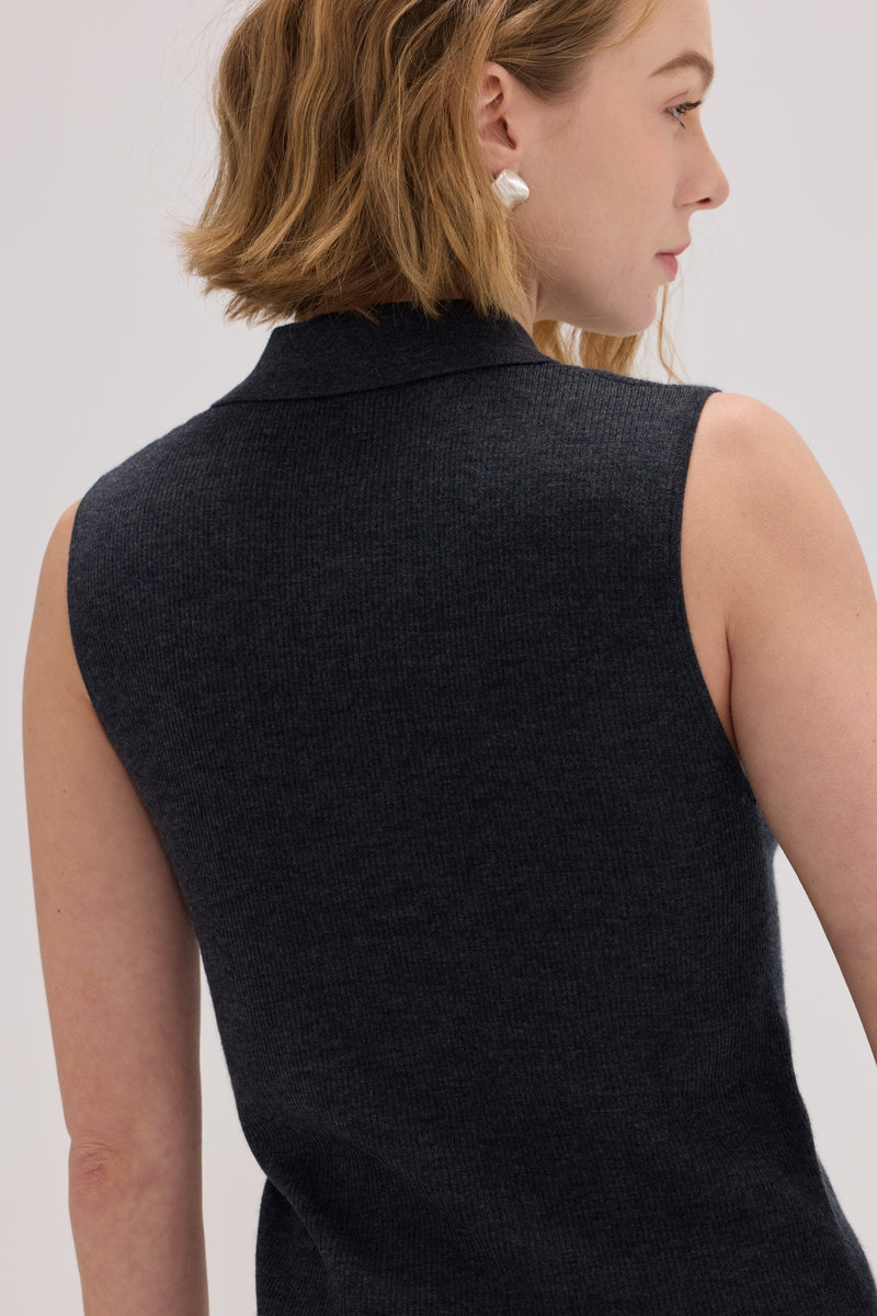 Wool-Cashmere Sleeveless Polo Knit Top - SOLOVA MOVE