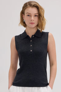 Wool-Cashmere Sleeveless Polo Knit Top - SOLOVA MOVE
