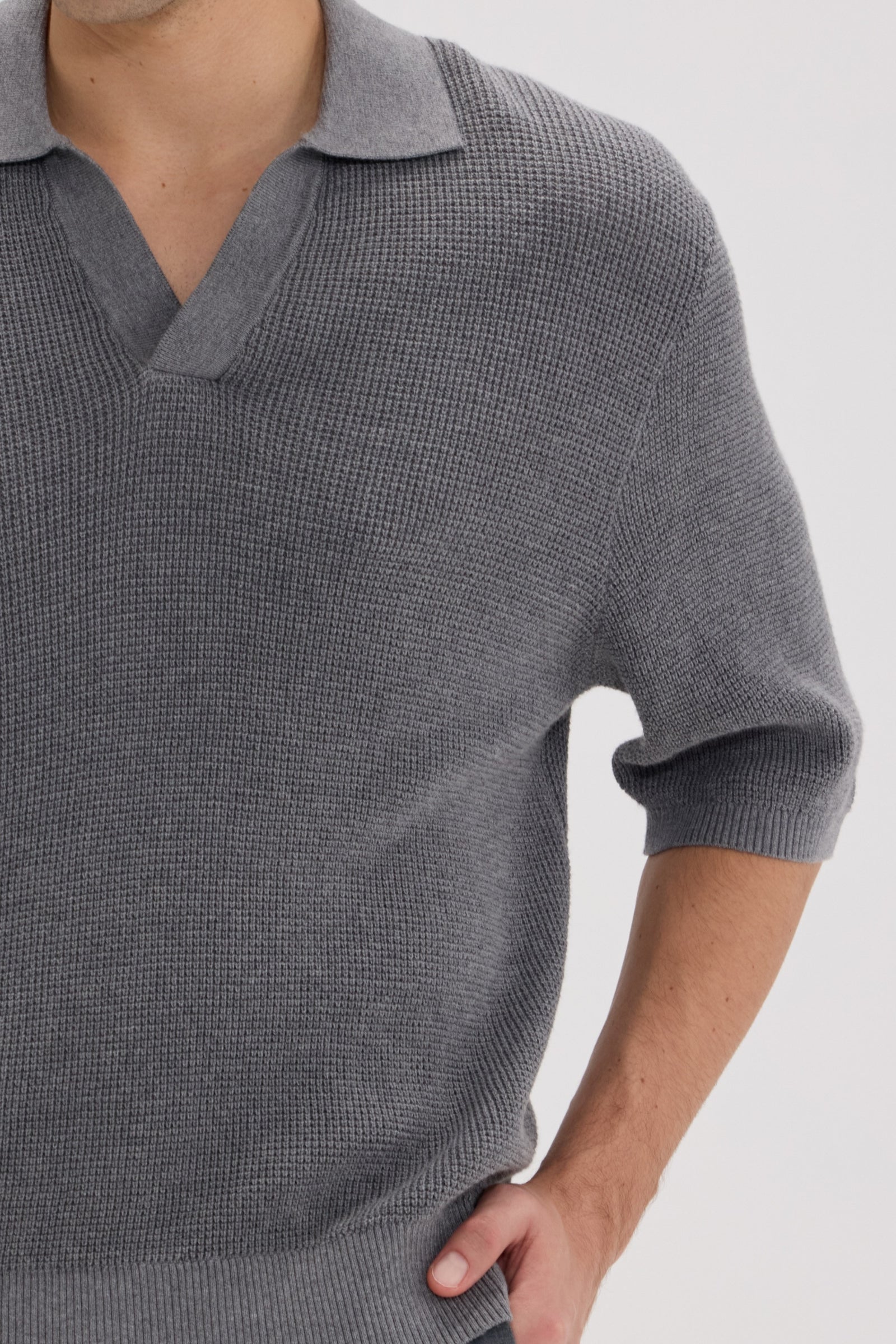 Men’s Cotton-Silk-Cashmere Waffle Knit Polo