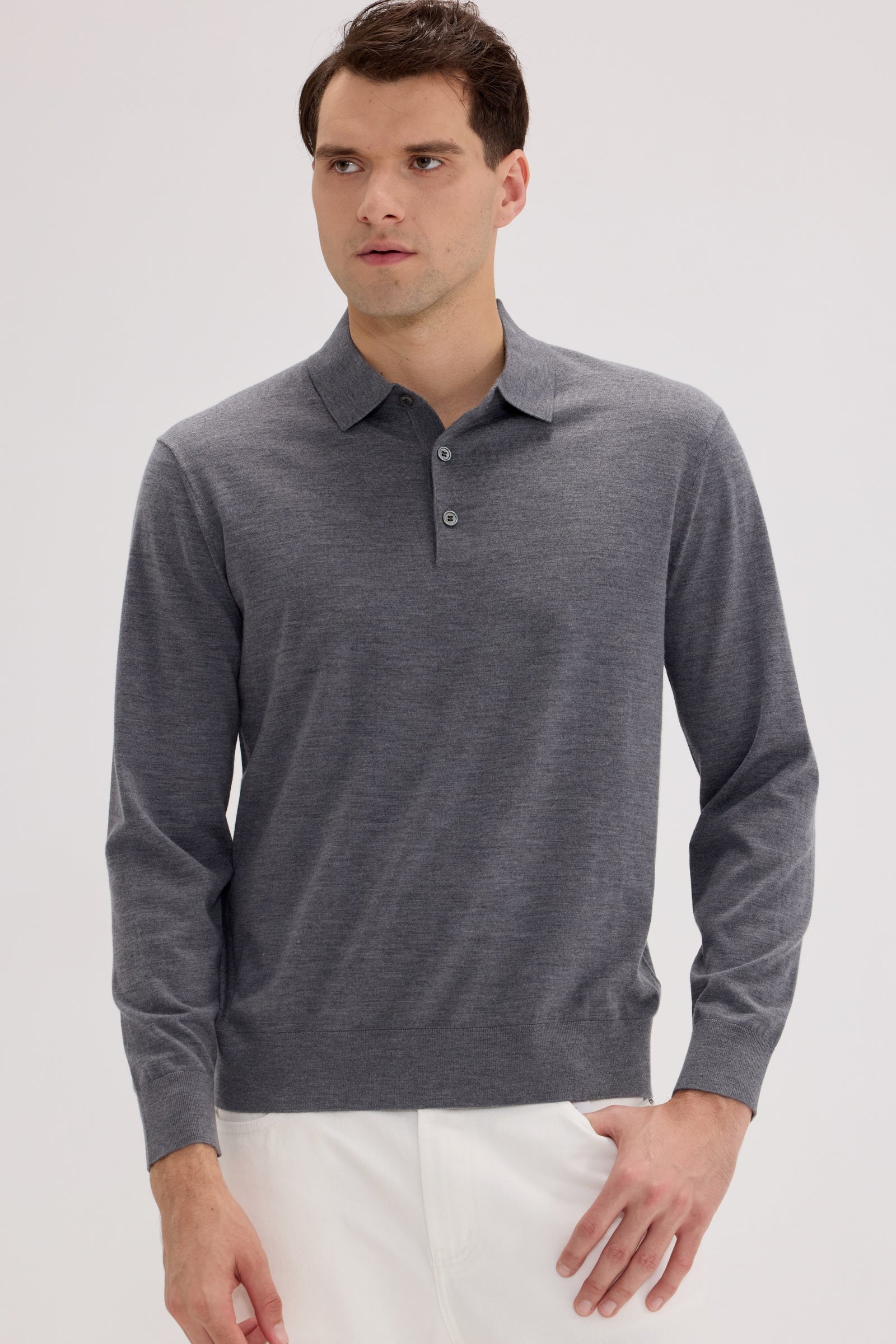 Men's Long Sleeve Cashmere Blend Polo Sweater - SOLOVA MOVE