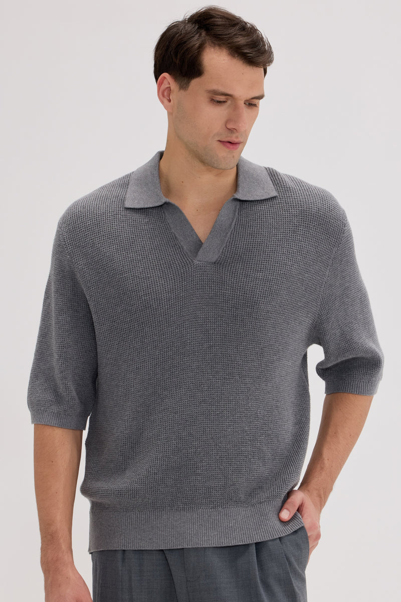 Men’s Cotton-Silk-Cashmere Waffle Knit Polo - SOLOVA MOVE