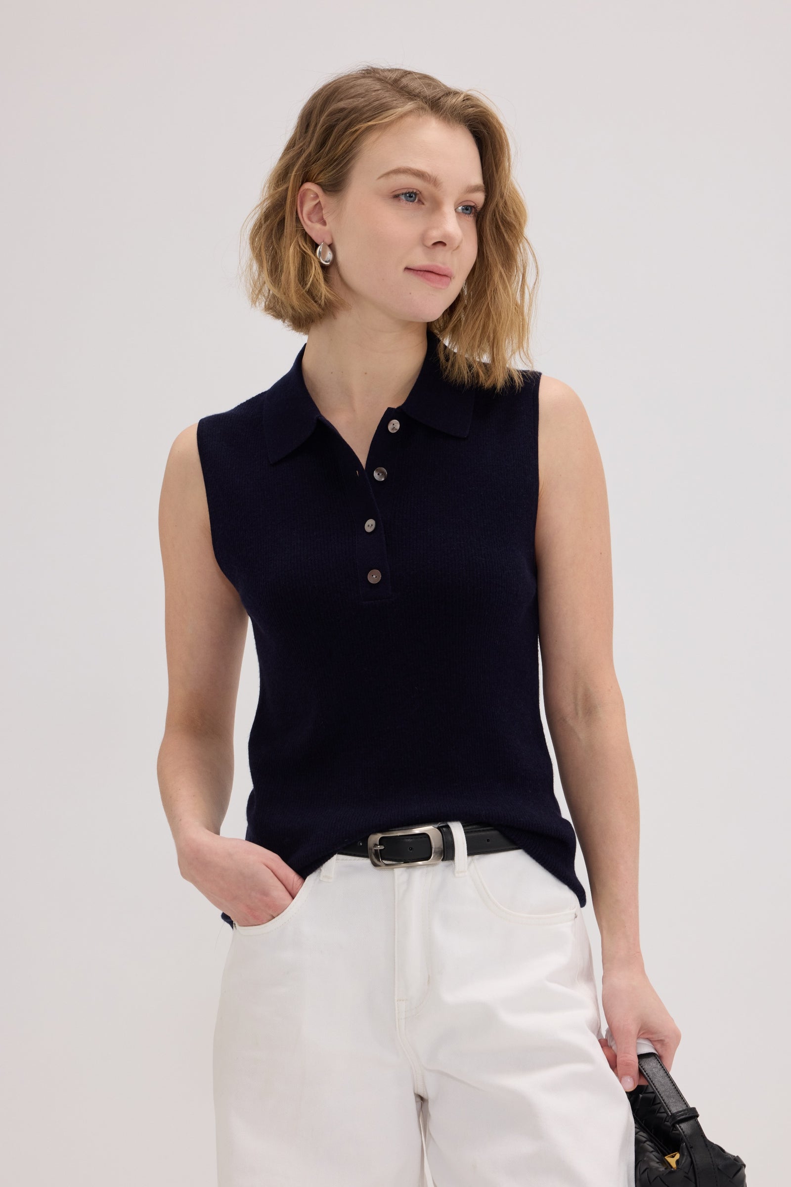 Wool-Cashmere Sleeveless Polo Knit Top - SOLOVA MOVE