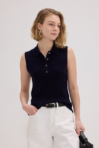 Wool-Cashmere Sleeveless Polo Knit Top - SOLOVA MOVE