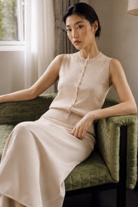 Cotton-Silk-Cashmere Sleeveless Cardigan
