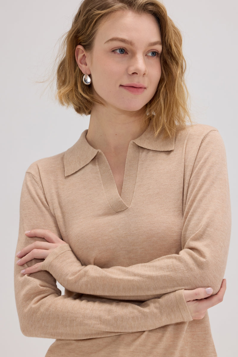 Lucie Cashmere Long Sleeve Polo - SOLOVA MOVE