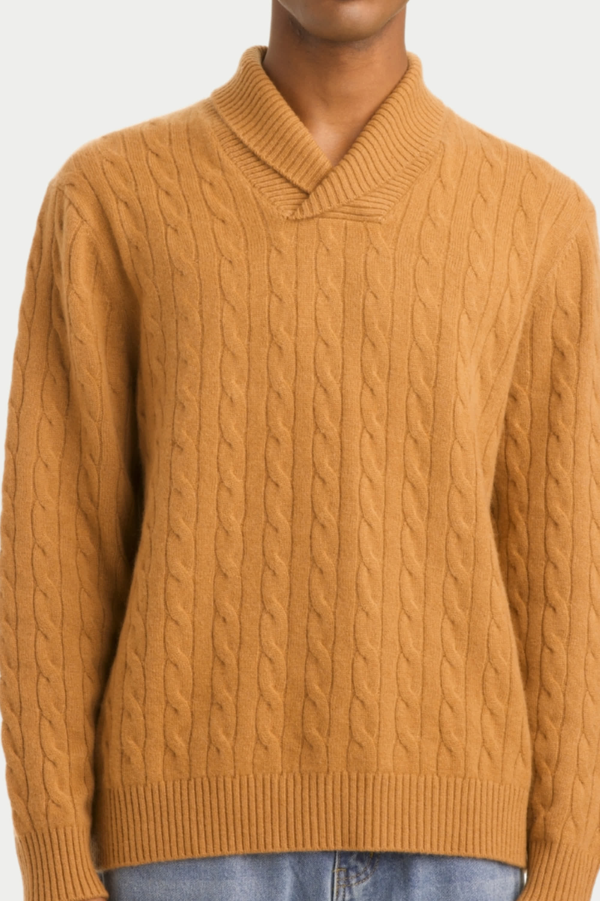 Men's Cashmere Shawl Neck Cable Knit Sweater - SOLOVA MOVE