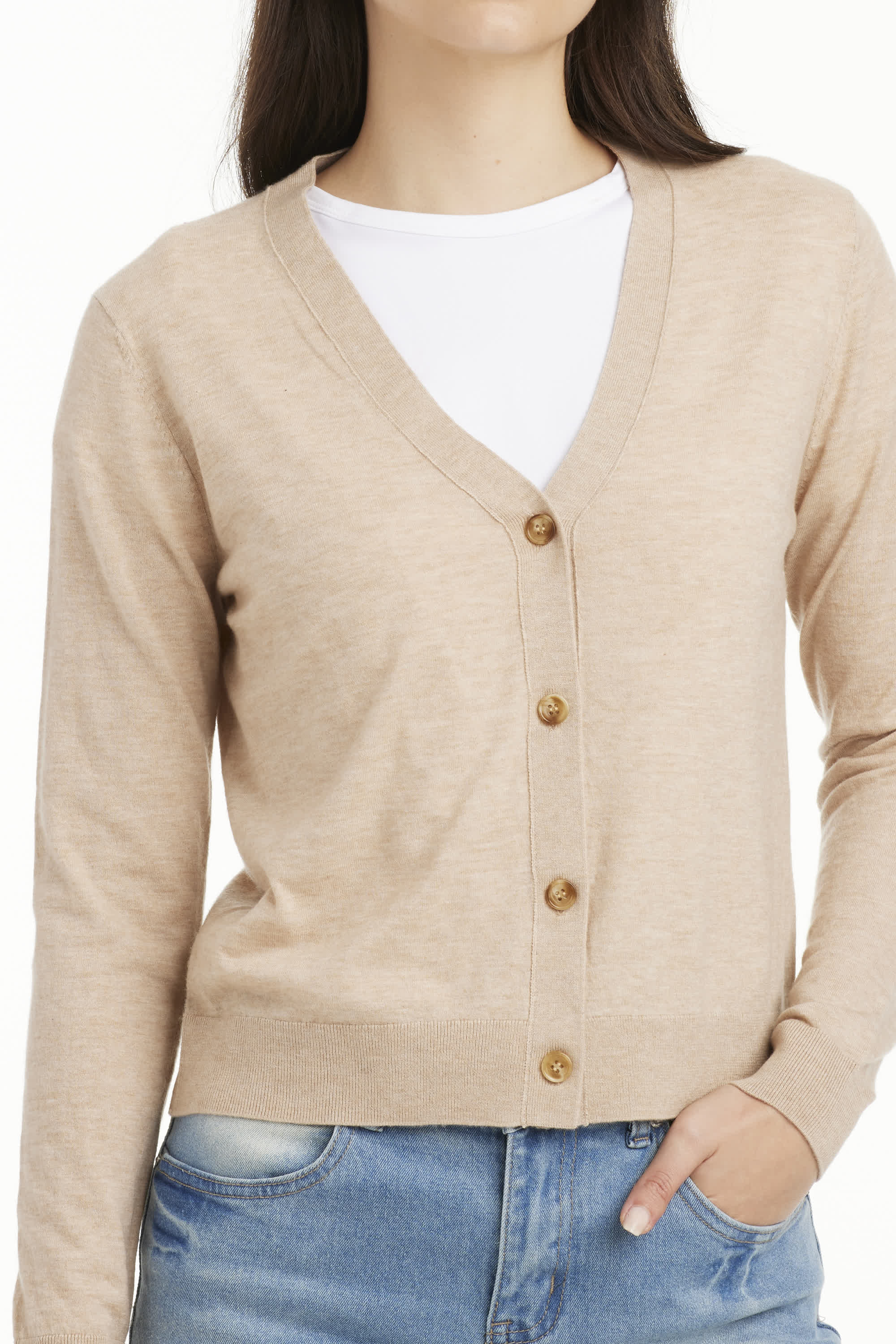 Loise Cashmere Button Front V Neck Cardigan