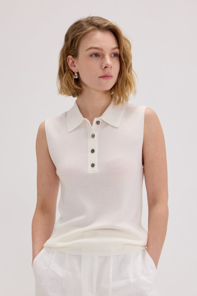 Wool-Cashmere Sleeveless Polo Knit Top - SOLOVA MOVE