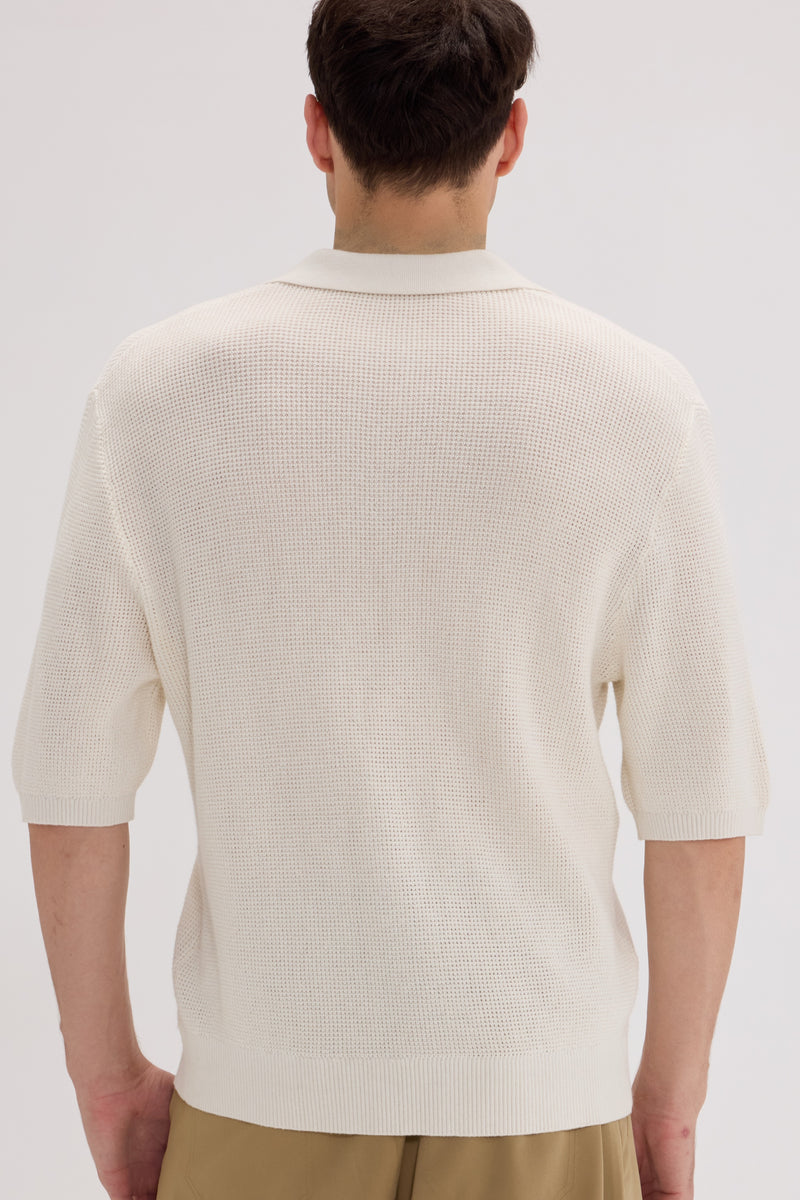 Men’s Cotton-Silk-Cashmere Waffle Knit Polo - SOLOVA MOVE