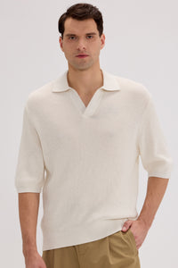 Men’s Cotton-Silk-Cashmere Waffle Knit Polo - SOLOVA MOVE